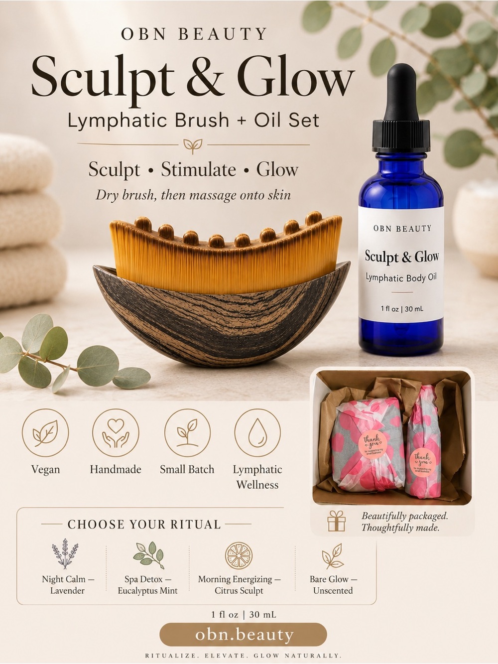Brush & Sculpt- Lymphatic Face & Body Oil And Brush Set – Handmade Vegan